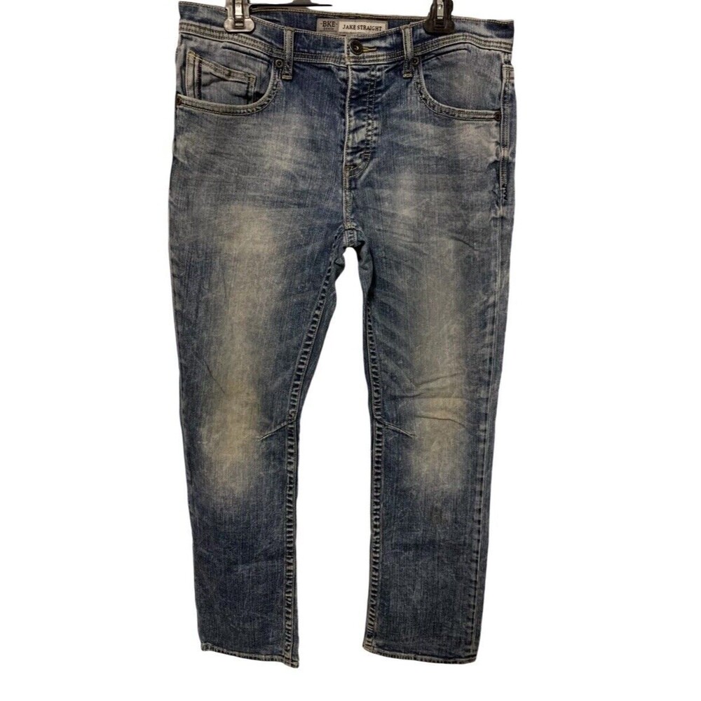 Buckle BKE Jake Jeans Mens 34 x 32.5 Straight Leg‎ Button Fly Distressed
